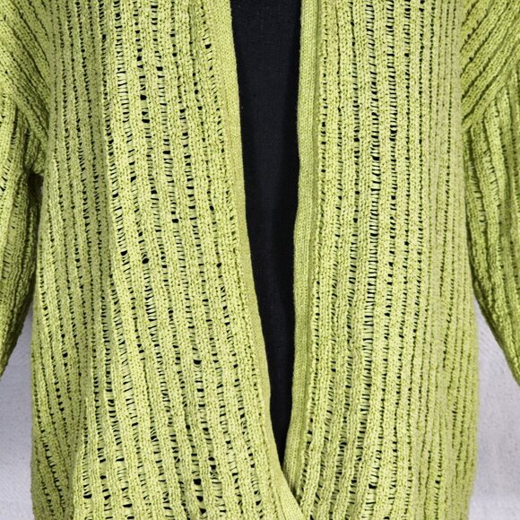 Chico's Lime Open Cotton Poly Open Weave 3/4 Sleeve Sweater Chico Sz 3 US XL 16 - Picture 6 of 16